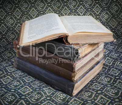 composition of old books in a stack