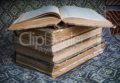 composition of old books in a stack