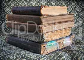 composition of old books in a stack