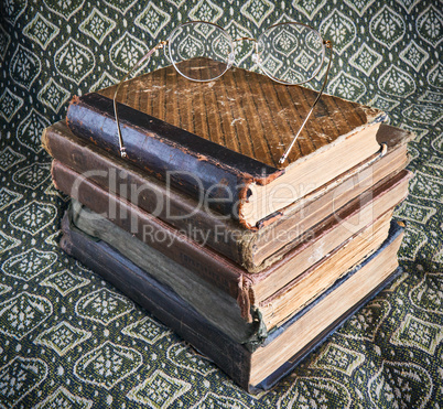 composition of old books in a stack