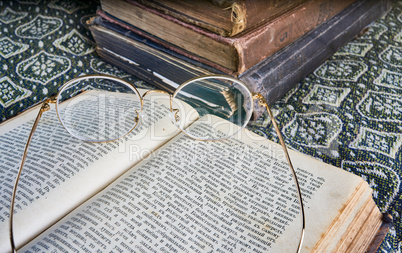 composition of old books in a stack