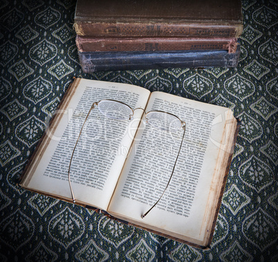 composition of old books in a stack