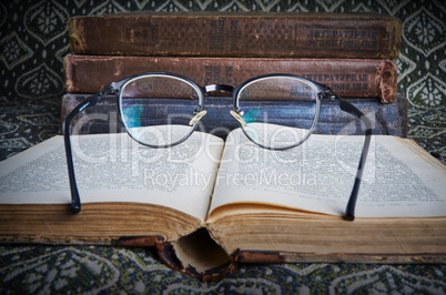 composition of old books in a stack