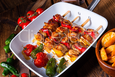 marinated kebab skewers with meat and vegetables