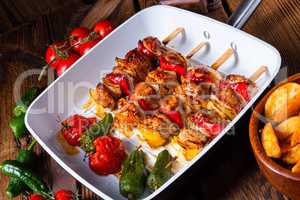 marinated kebab skewers with meat and vegetables