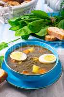 Sorrel soup with potatoes and egg