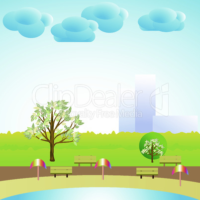 Cartoon nature landscape with lake