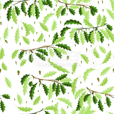 Oak branches with leaf and acorn seamless pattern