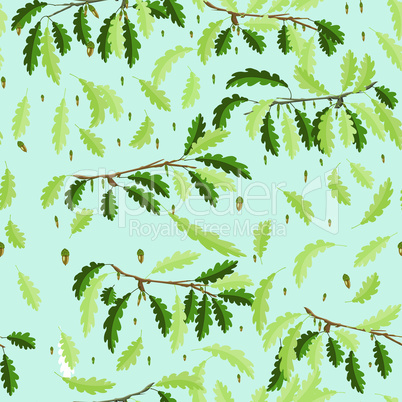 Oak branches with leaf and acorn seamless pattern