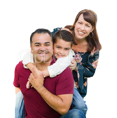 Happy Mixed Race Family Portrait Isolated on a White Background