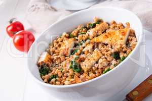 Kaszotto- polish food from buckwheat  with grilled chicken