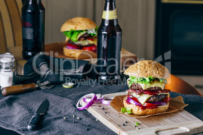 Dinner with Cheeseburger and Some Beer.