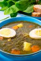 Sorrel soup with potatoes and egg