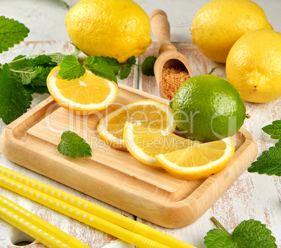 lemons and lime, brown sugar and a bunch of fresh mint