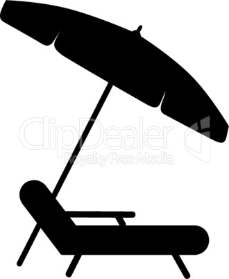 Deckchair umbrella summer beach holiday symbol silhouette icon. Chaise longue, parasol isolated. Sunbath beach resort symbol of the holidays