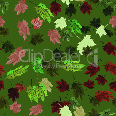 Maple Leaves Vector Seamless Pattern autumn green style