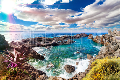 Tenerife island scenery.Ocean and beautiful stone