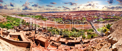 Ouarzazate.Morocco travels and architecture.Village and river.
