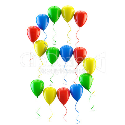 3D rendering Colorful balloons letters isolated over white.