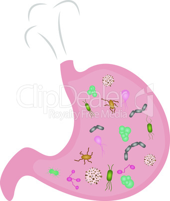A Stomach  full of microbes. Cartoon sstyle