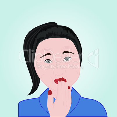 A girl covering her mouth with her hand trying to avoid belching vector illustration