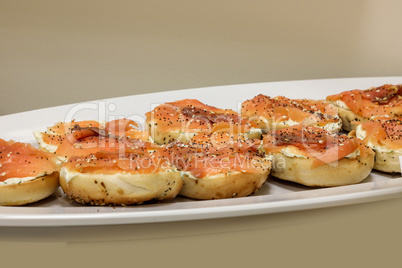 Smoked salmon lox and cream cheese on a bagel