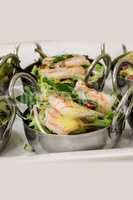 Shrimp, spring greens, pomegranate salad with citrus dressing