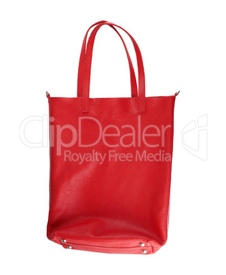 rectangular red women's leather bag with handles