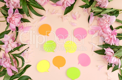 empty  paper stickers on a peach background