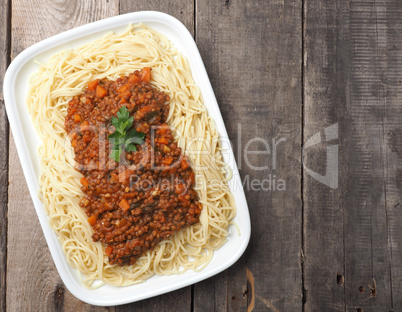 Tasty spaghetti with vegetarian bolognese sauce