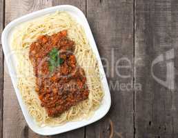Tasty spaghetti with vegetarian bolognese sauce