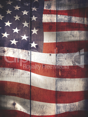 Rustic wooden texture with stars and stripes