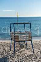 Rescue tower on the beach on a winter day