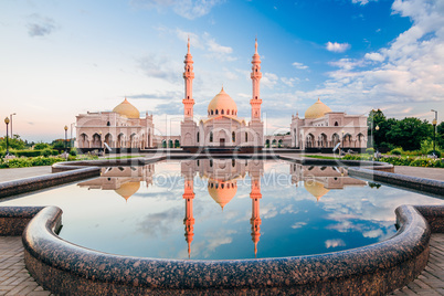Beautiful White Mosque with Reflection on Water