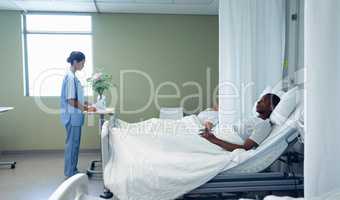 Female doctor looking at medical report in the ward