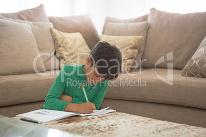 Boy studying in living at home