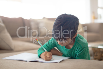 Boy drawing a sketch on book at home