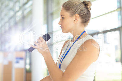 Young Caucasian businesswoman doing a speech in conference room