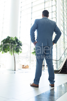 Thoughtful mature Caucasian businessman standing in modern office