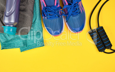 blue women's sneakers and clothes for sports and fitness
