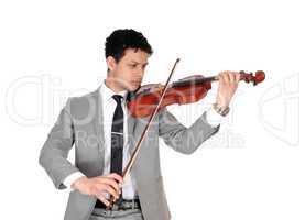 Close up of young man playing the violin