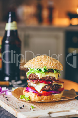 Cheeseburger with Bottle of Beer