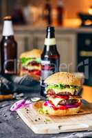 Cheeseburger with Beer and Some Ingredients.