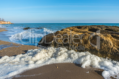 Big Limestone rock on the seashore