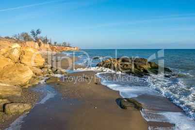 Big Limestone rock on the seashore