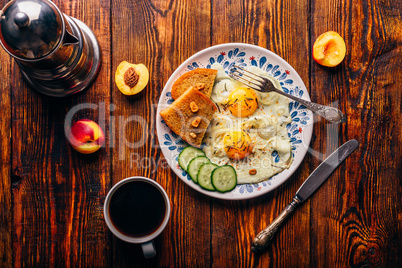 Breakfast toast with fried eggs