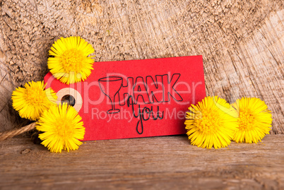 Red Label, Dandelion, Calligraphy Thank You, Wooden Background
