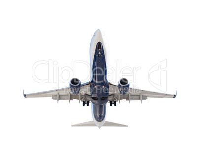 Bottom of Passenger Airplane Isolated on a White Background