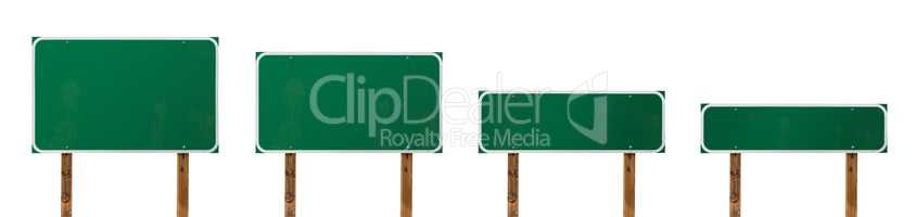 Set of Different Sized Blank Green Road Signs Isolated on a Whit