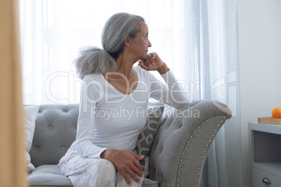 Woman sitting on a couch